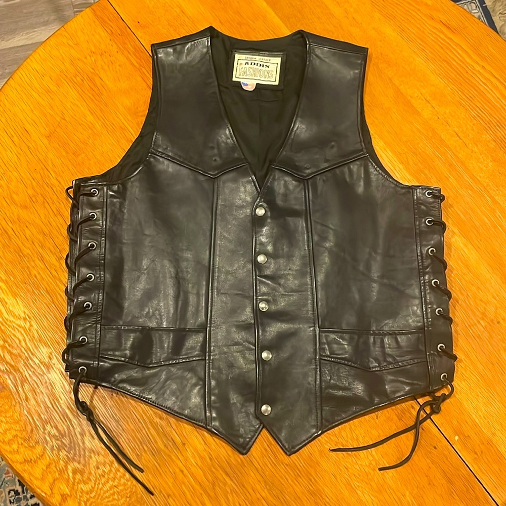 Addis Fashions Genuine Leather motorcycle vest. Made in USA